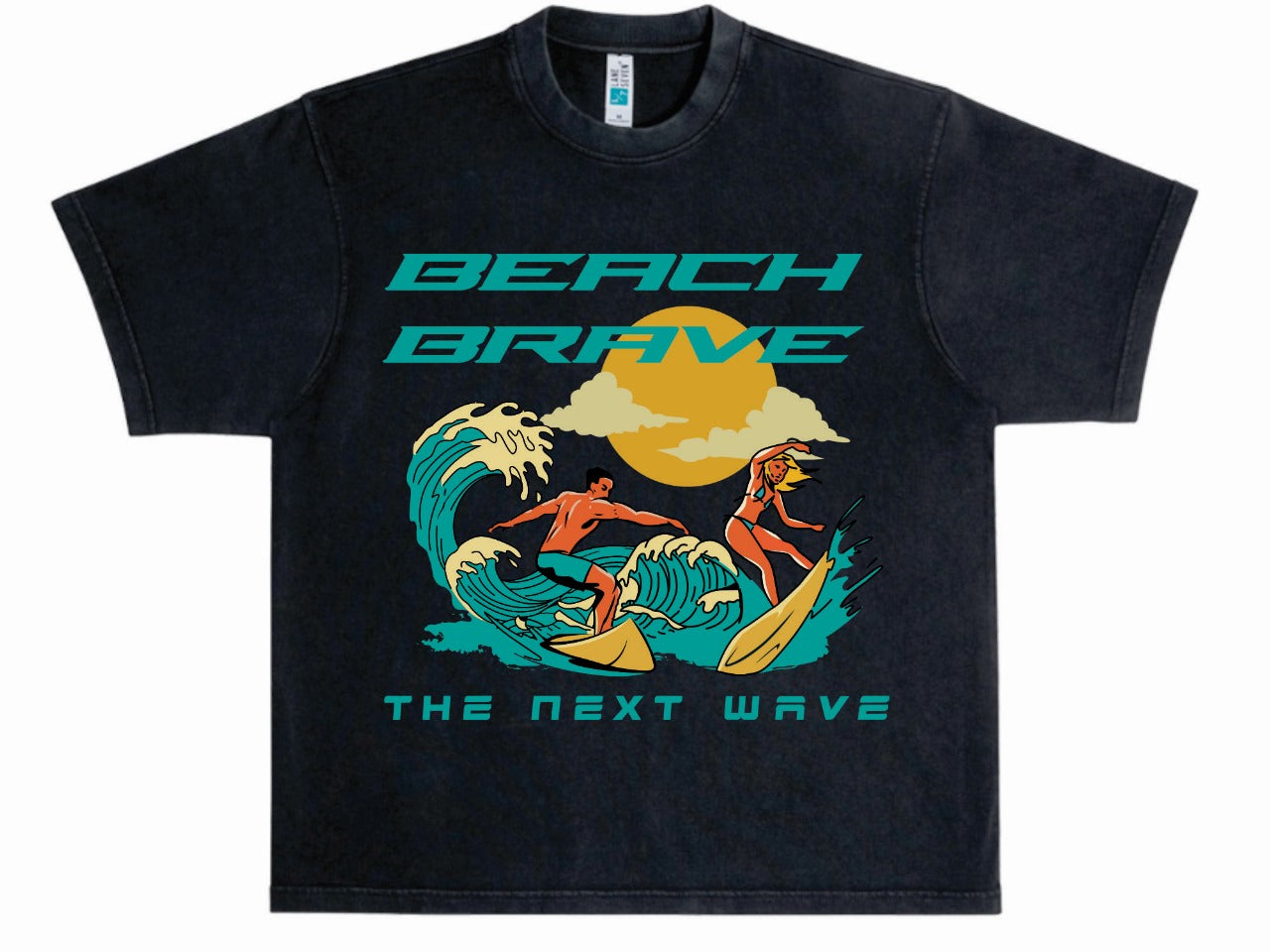 HEAVYWEIGHT BEACH BRAVE SURF TEE - BLACK