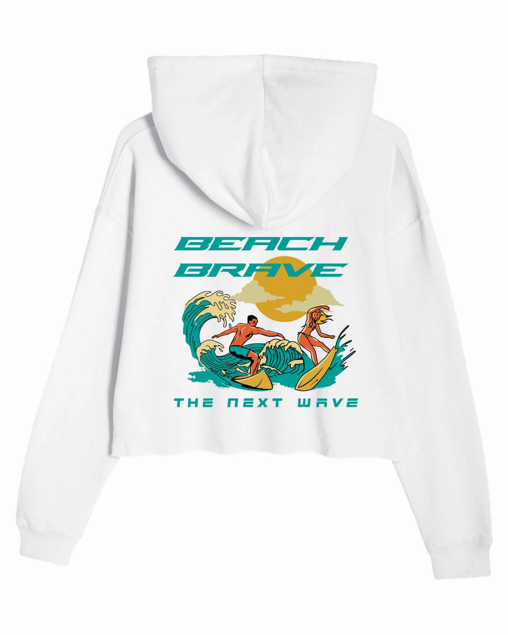 CROPPED BEACH BRAVE SURF HOODIE - WHITE