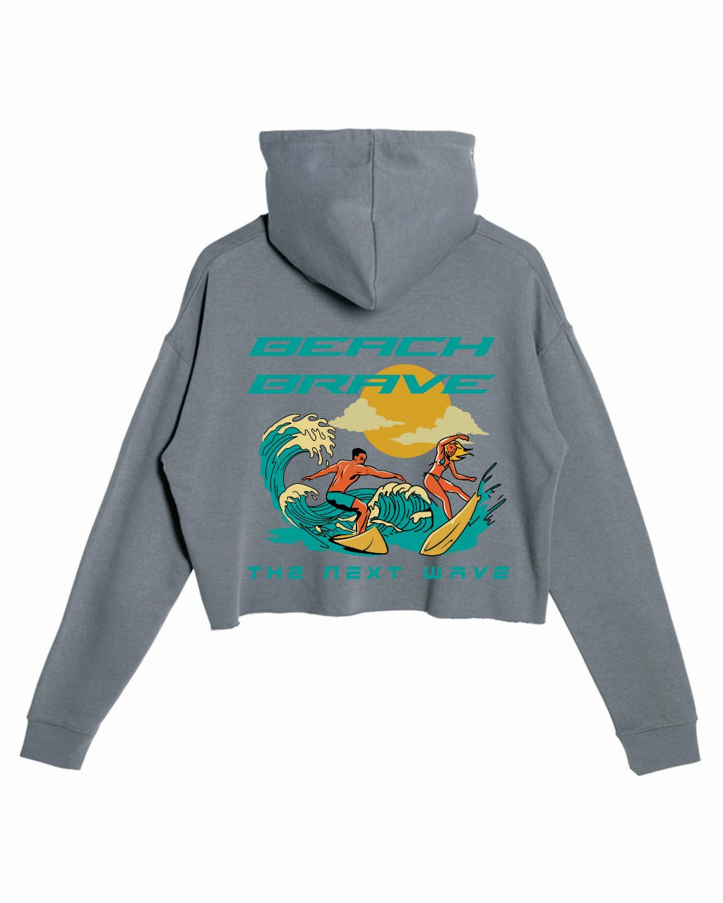 CROPPED BEACH BRAVE SURF HOODIE - GRAY