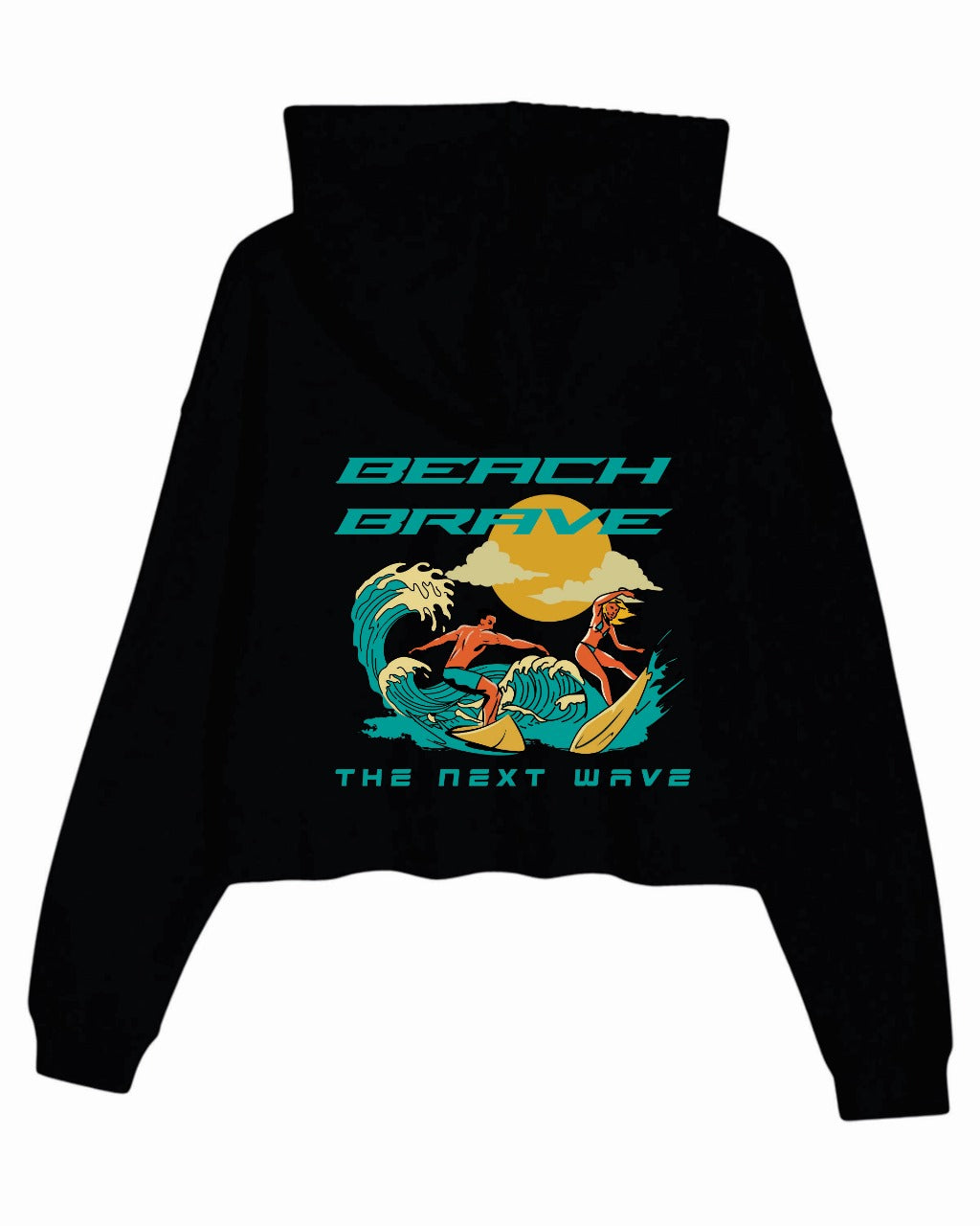 CROPPED BEACH BRAVE SURF HOODIE - BLACK