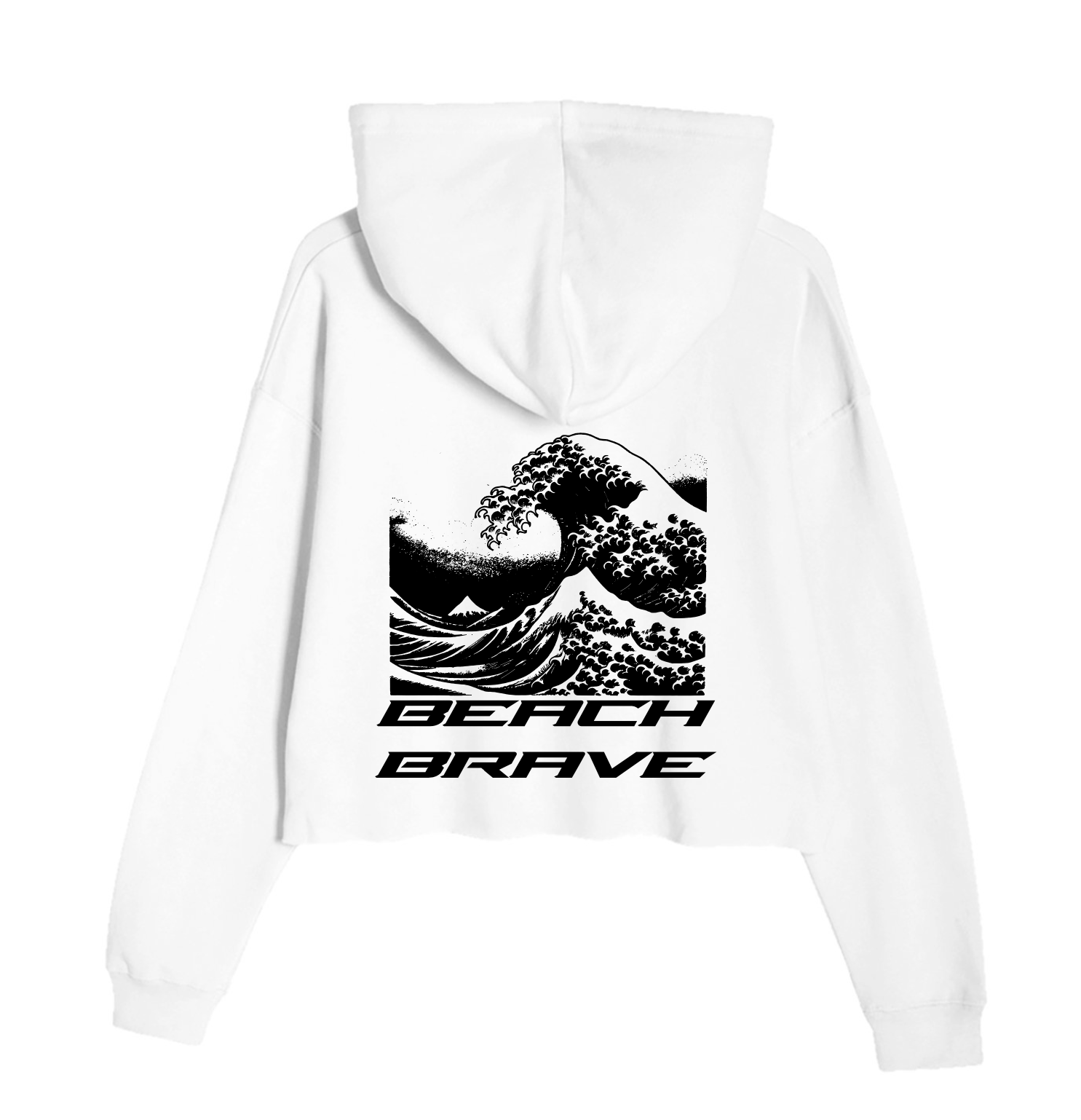 CROPPED BEACH BRAVE WAVE HOODIE - WHITE