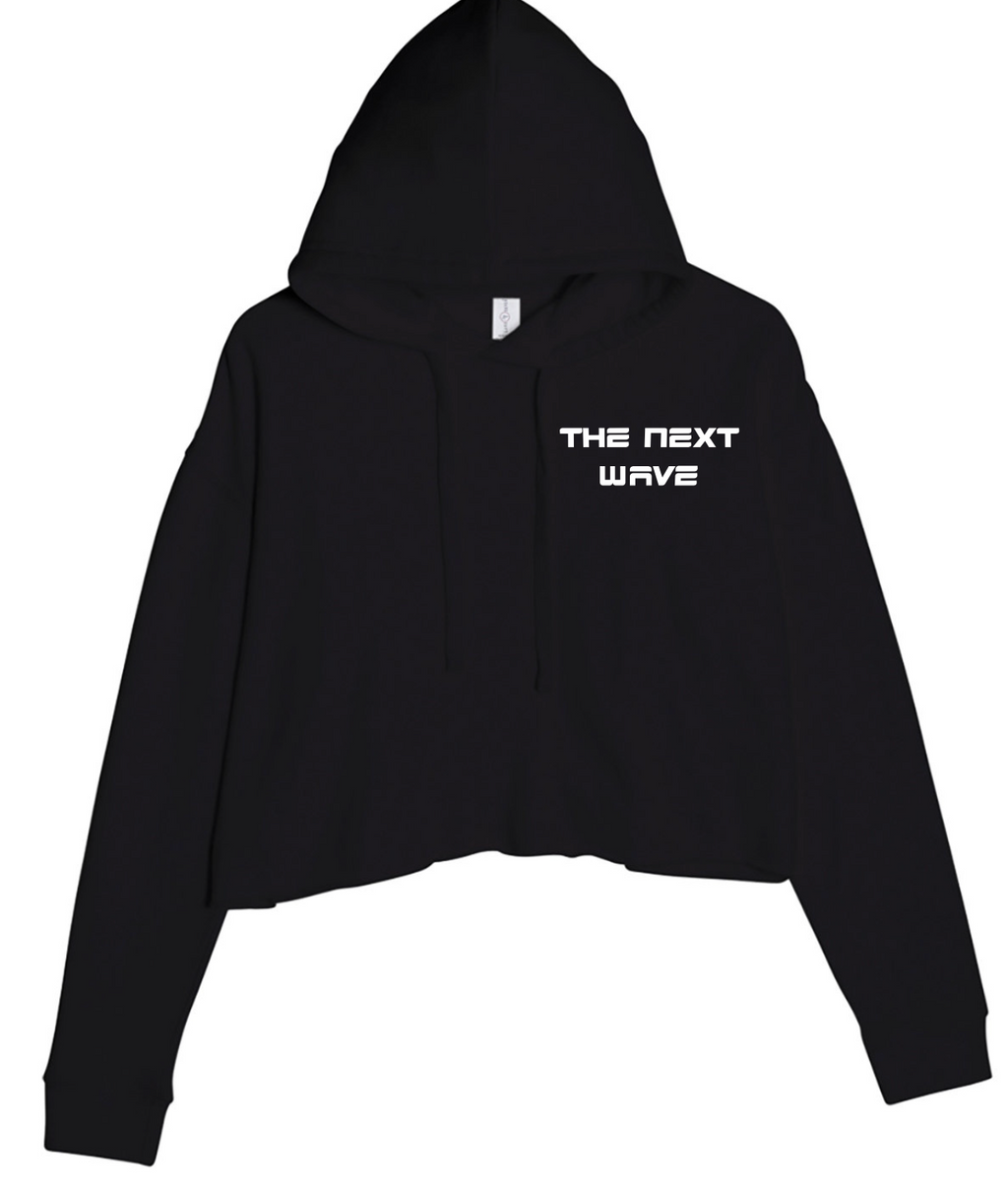 CROPPED BEACH BRAVE WAVE HOODIE - BLACK