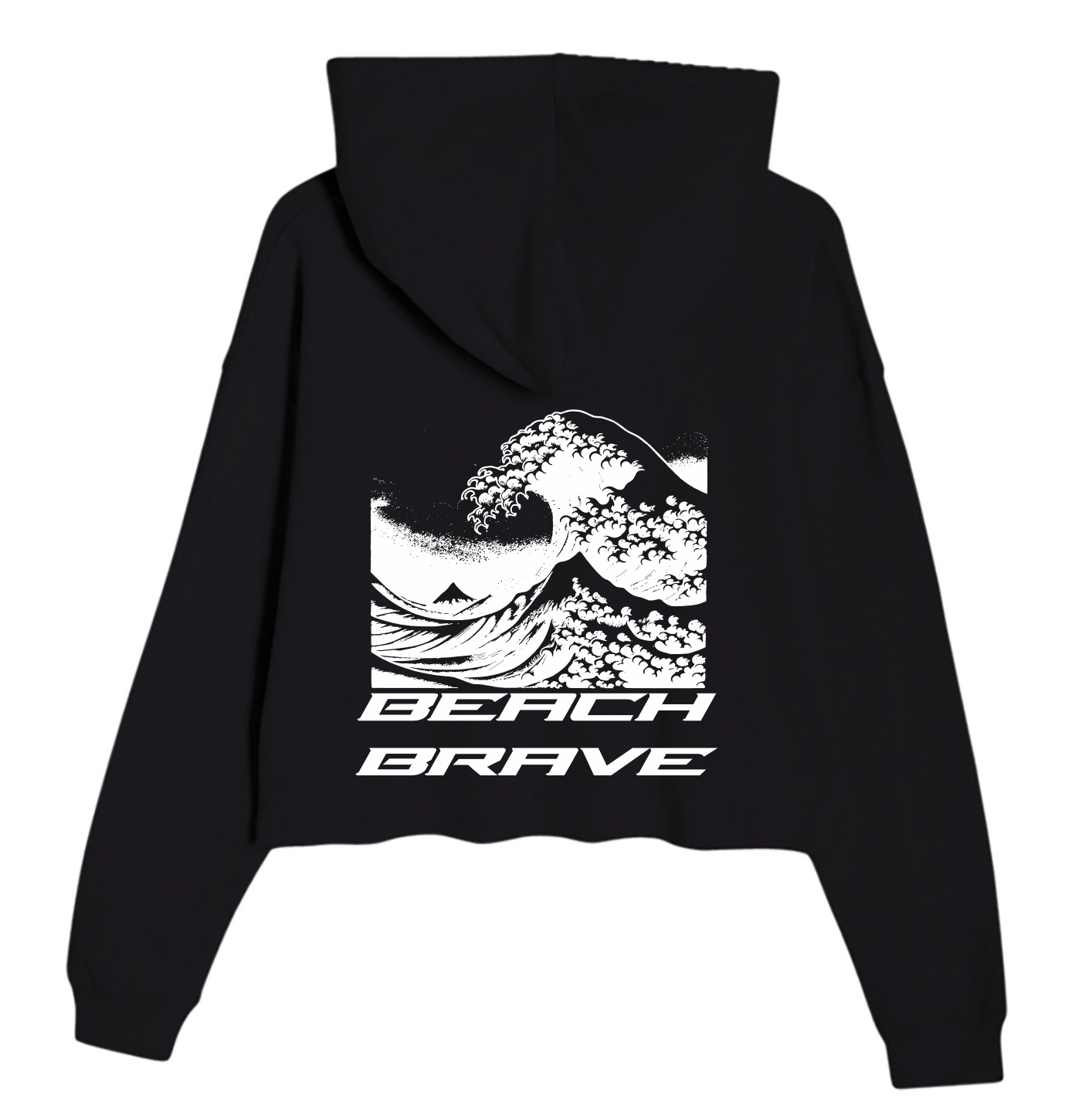 CROPPED BEACH BRAVE WAVE HOODIE - BLACK
