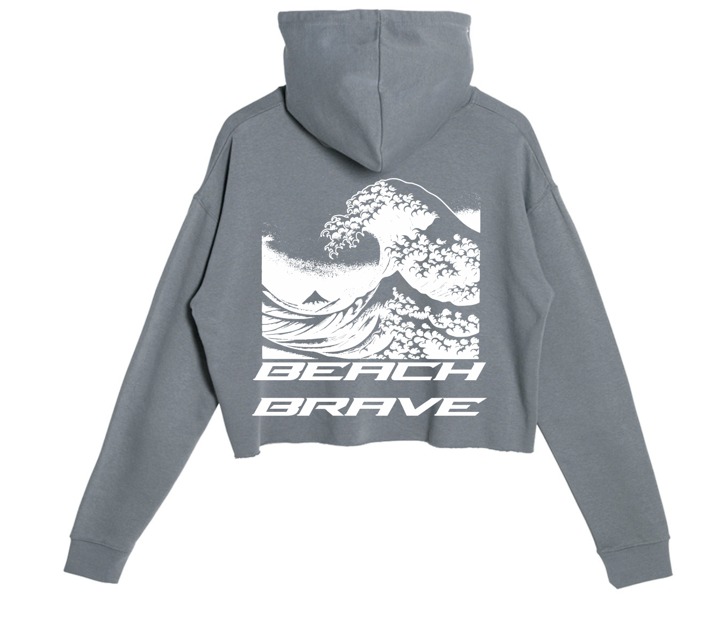 CROPPED BEACH BRAVE WAVE HOODIE - GRAY