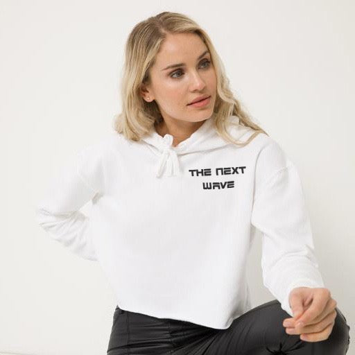 CROPPED BEACH BRAVE WAVE HOODIE - WHITE